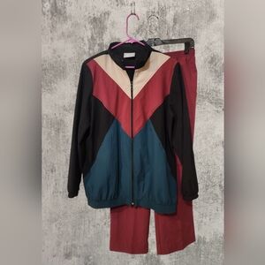 Vintage Colorblock Green/Black/Tan/RedTrack Jacket and Red Joggers Set Womens LG